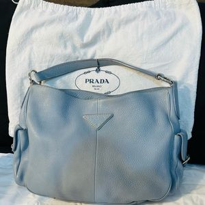 Prada Vintage Light Blue Leather Button Closure Shoulder Bag
